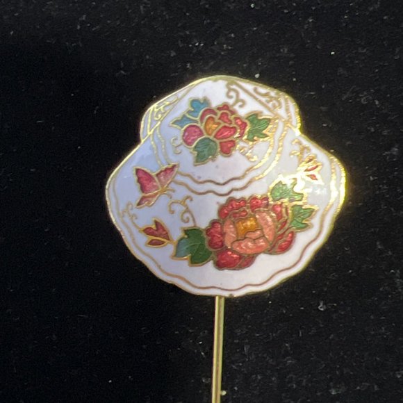 Gold Tone Cloisonné Rose And Butterfly Stick Pin (4101) - Picture 2 of 4